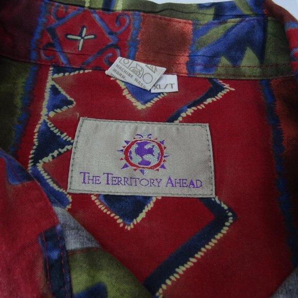 THE TERRITORY AHEAD Shirt Mens XLT Southwestern Aztec Long Sleeve‎ Button Up Red - Picture 3 of 8